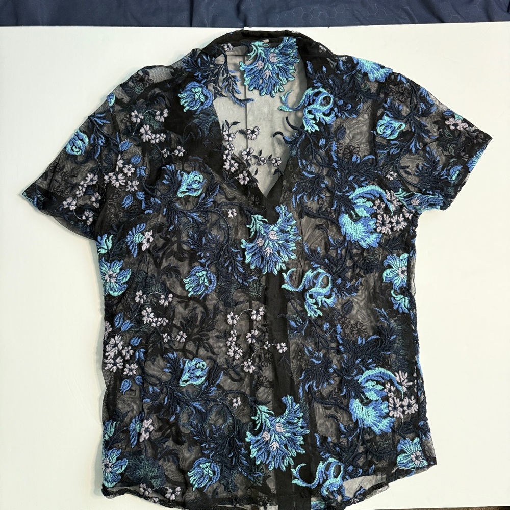 Floral Black and Blue Shirt - Picture 2 of 4